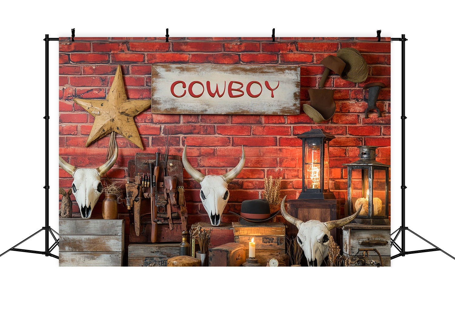 Autumn Photo Backdrop Western Cowboy Gear Display Cowboy Backdrop LXX58-201