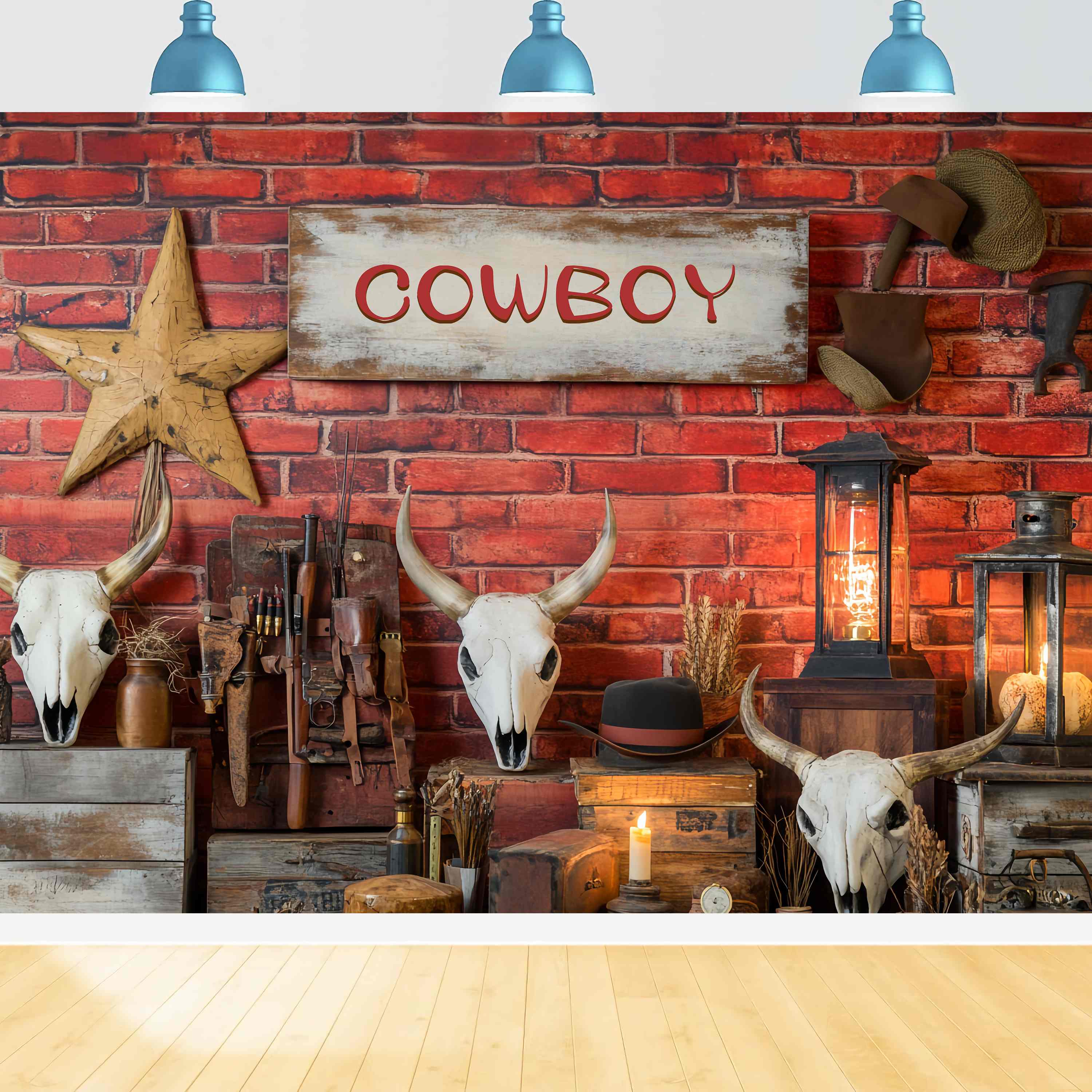 Autumn Photo Backdrop Western Cowboy Gear Display Cowboy Backdrop LXX58-201