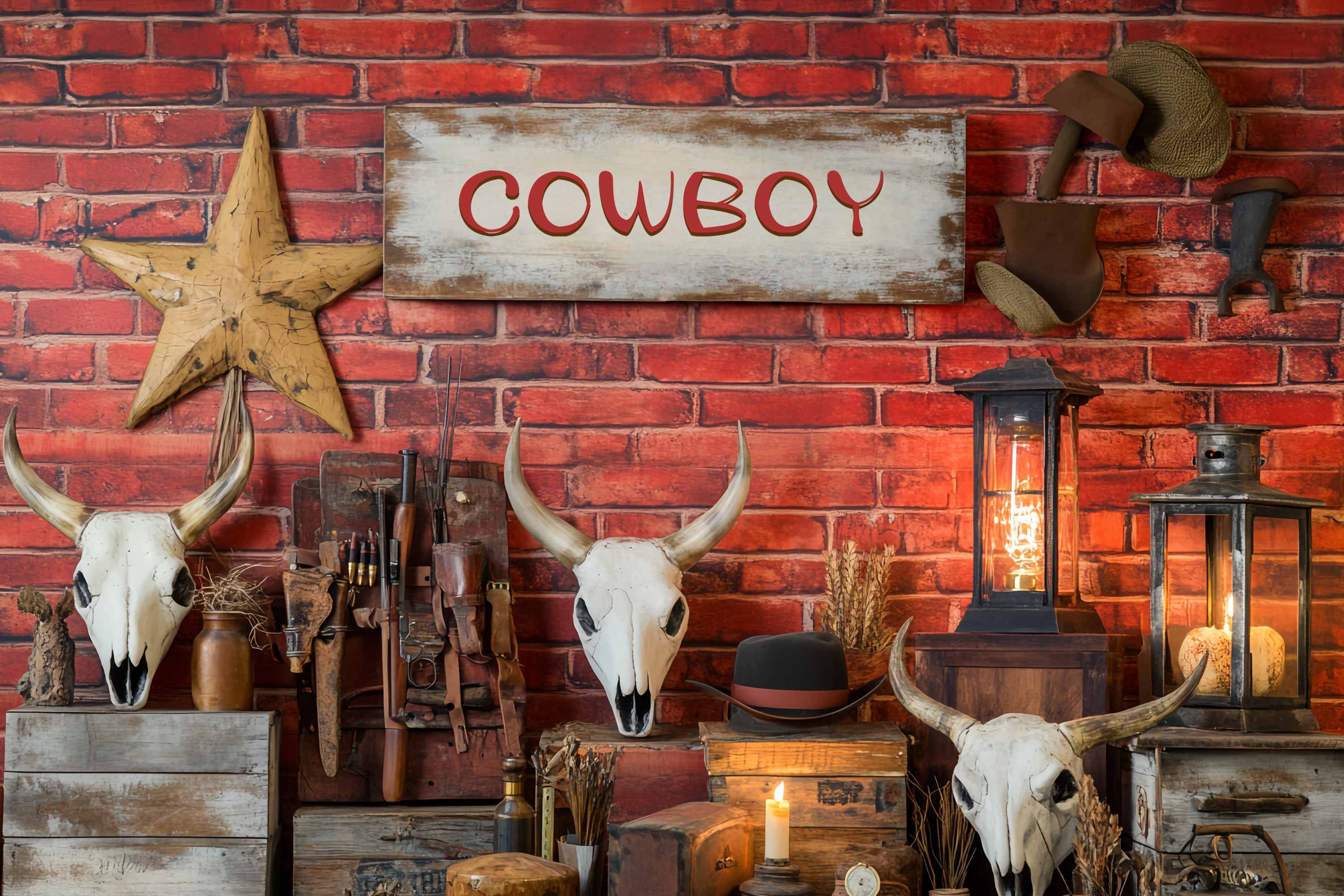 Autumn Photo Backdrop Western Cowboy Gear Display Cowboy Backdrop LXX58-201