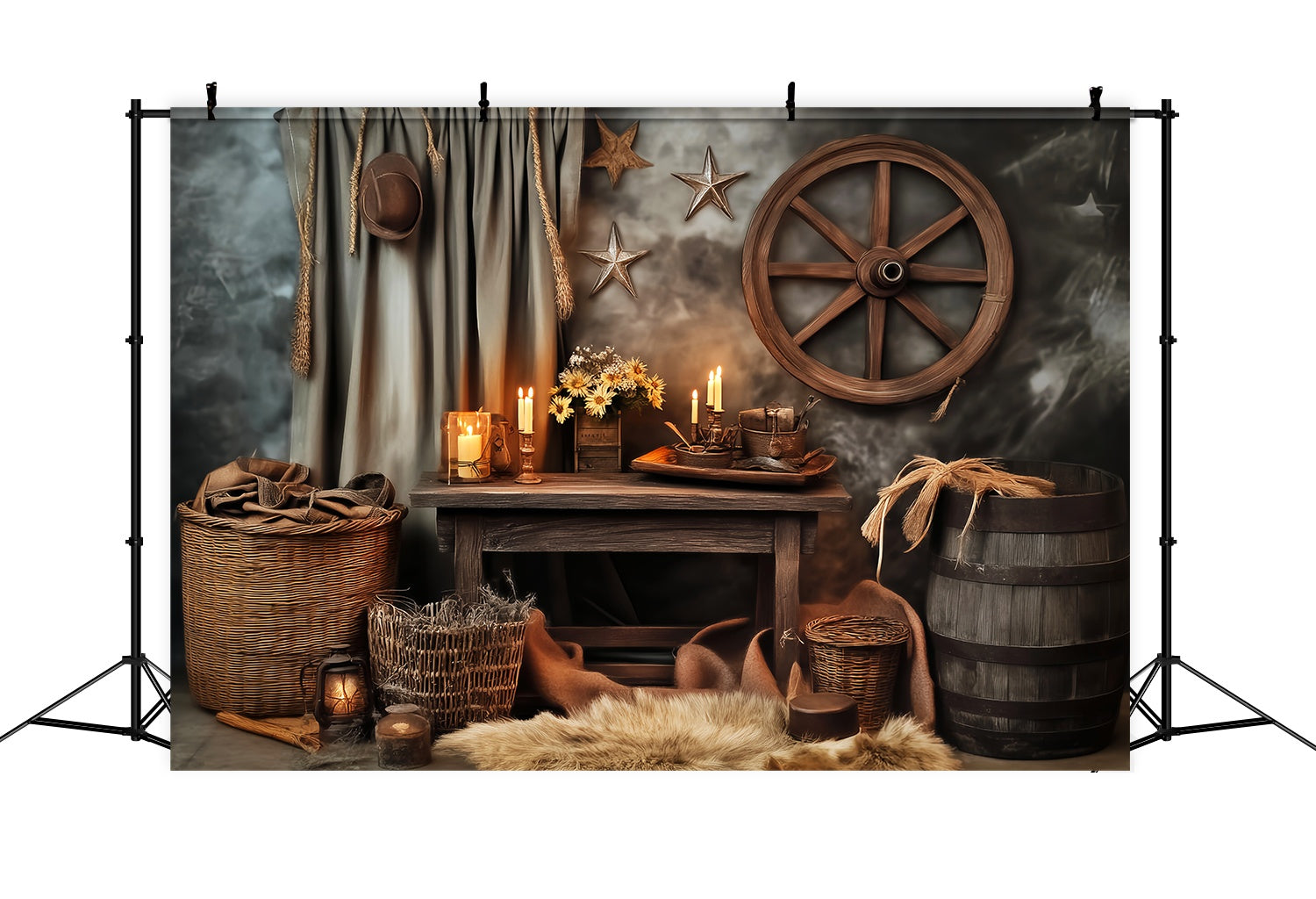 Autumn Backdrop Vintage Western Candlelit Table Western Backdrop LXX58-207