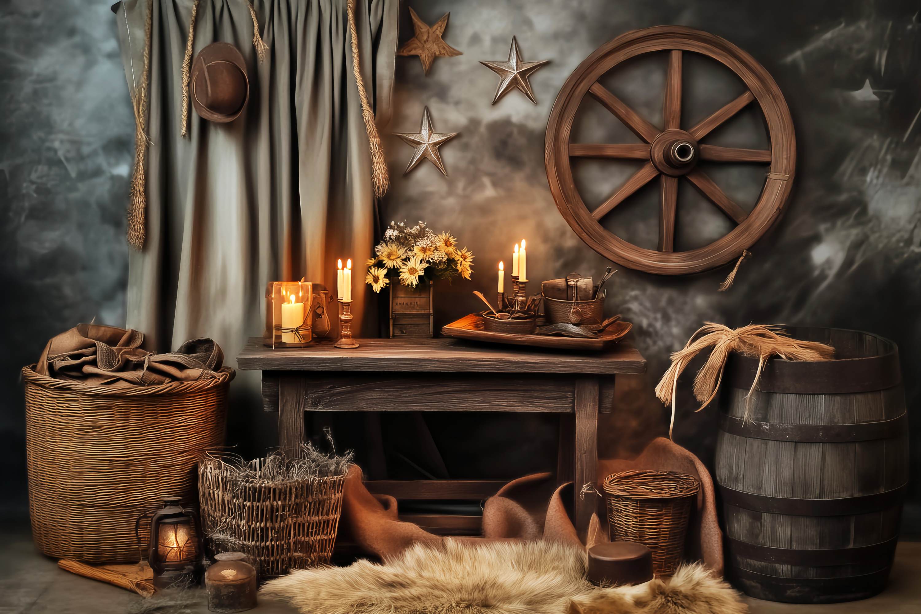 Autumn Backdrop Vintage Western Candlelit Table Western Backdrop LXX58-207