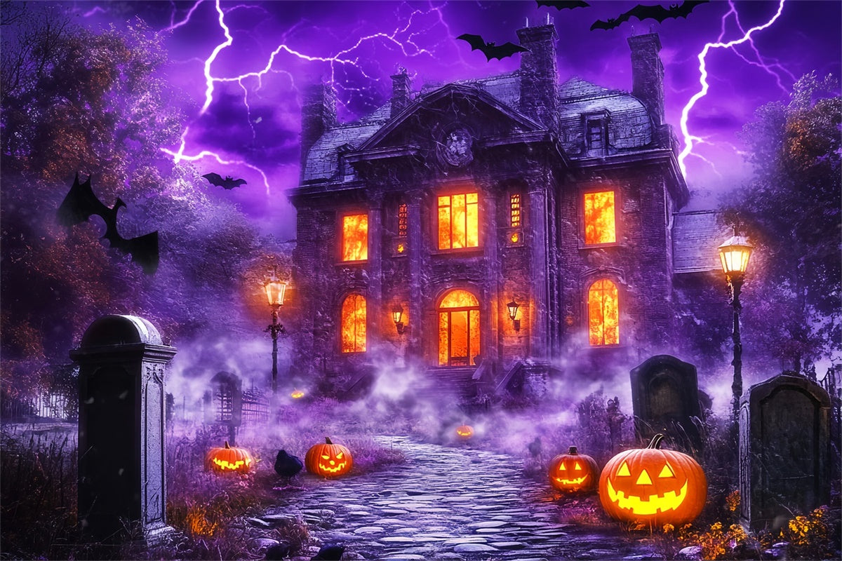 Haunted House Backdrop Haunted Lightning Manor Backdrop LXX58-21