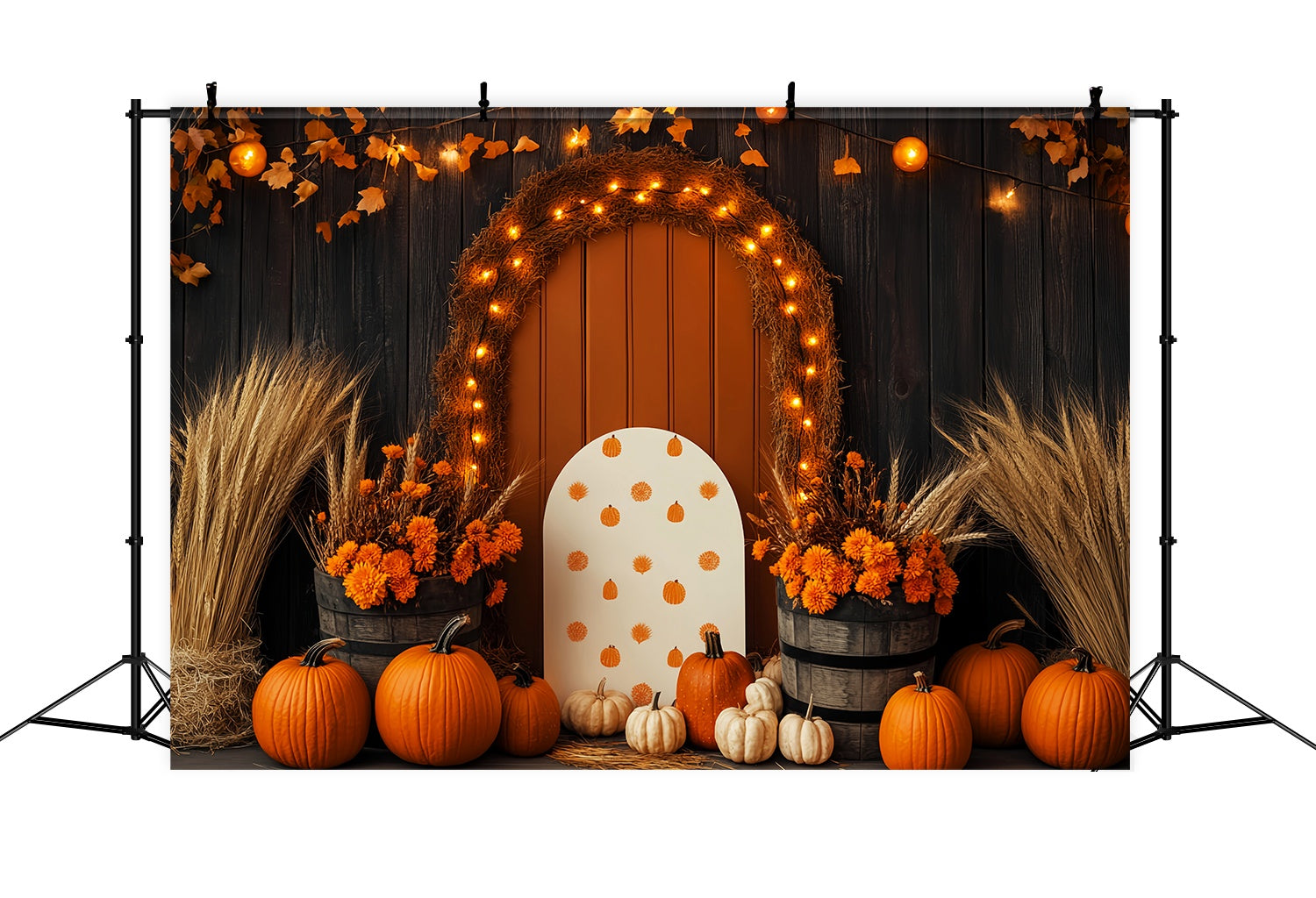 Autumn Backdrops Pumpkin Arch Wheat Floral Decor Thanksgiving Backdrop LXX58-210