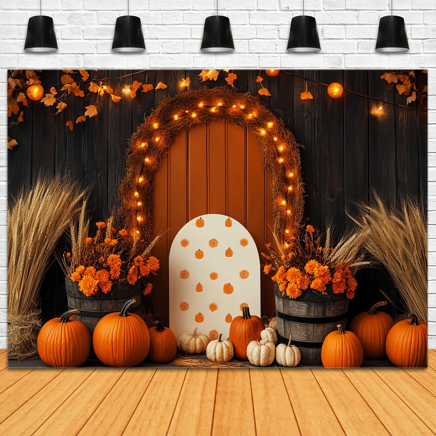 Autumn Backdrops Pumpkin Arch Wheat Floral Decor Thanksgiving Backdrop LXX58-210