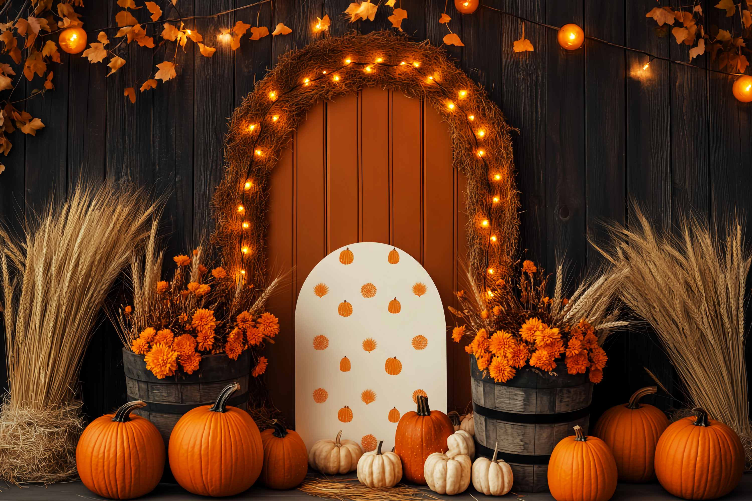Autumn Backdrops Pumpkin Arch Wheat Floral Decor Thanksgiving Backdrop LXX58-210