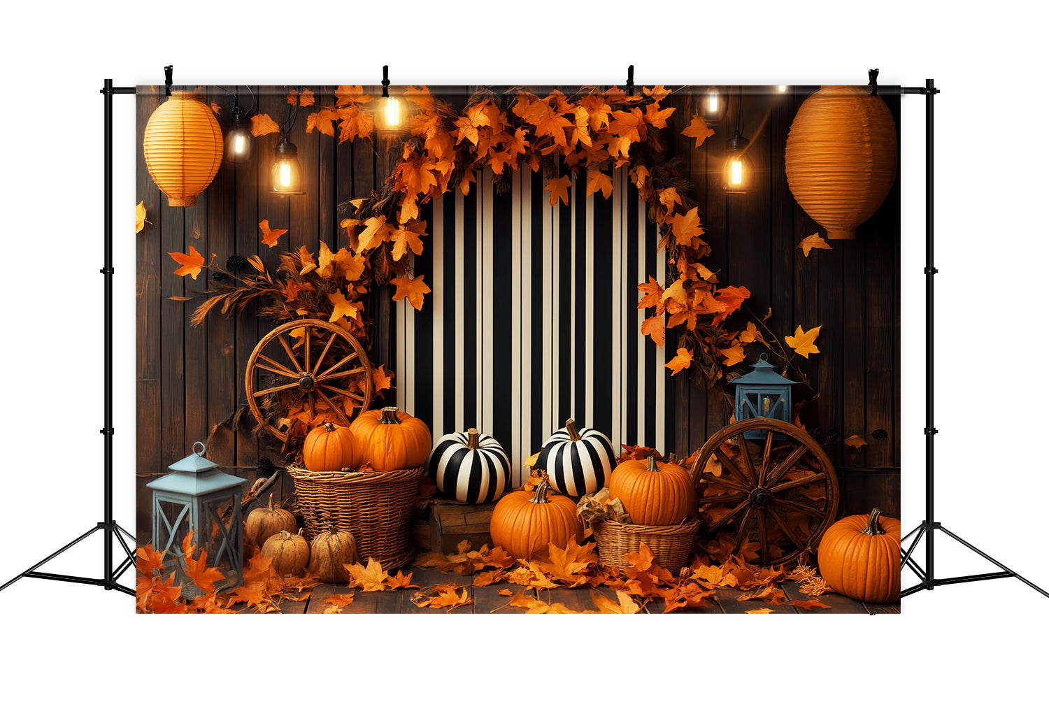 Fall Backdrops Striped Backdrop Pumpkin Lantern Display Thanksgiving Backdrop LXX58-211