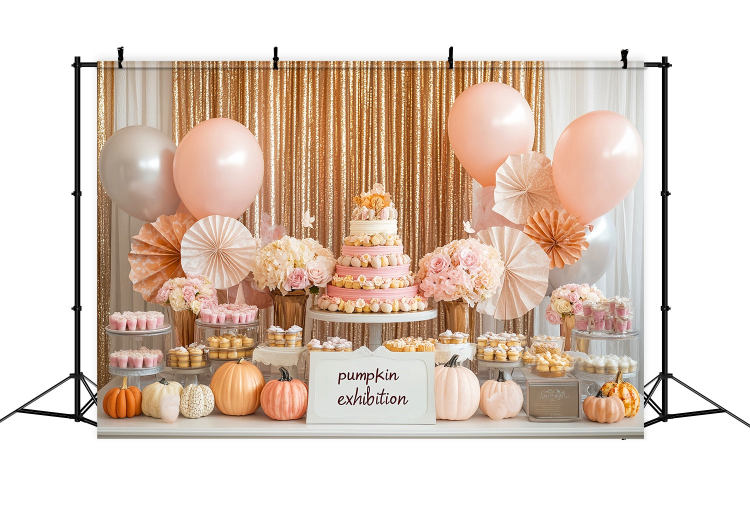 Autumn Backdrops Pink Dessert Table Pumpkin Accents Cake Smash Backdrop LXX58-212