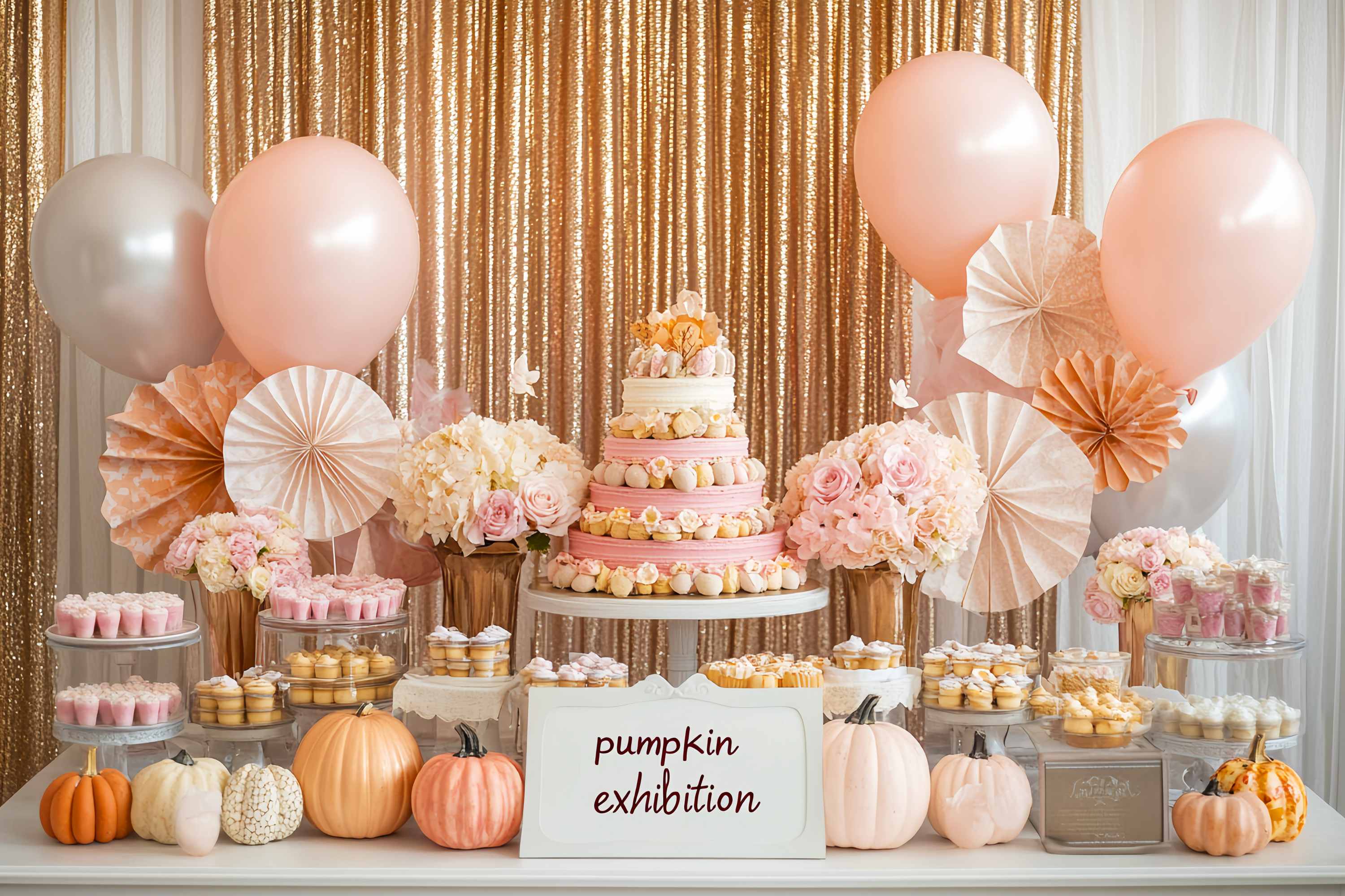Autumn Backdrops Pink Dessert Table Pumpkin Accents Cake Smash Backdrop LXX58-212