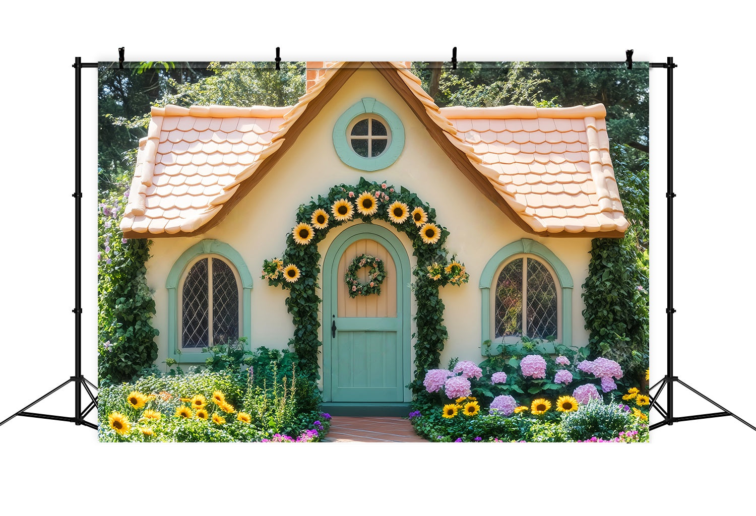Fall Photography Backdrops Cottage Door Sunflower Floral Garden Floral Backdrop LXX58-214