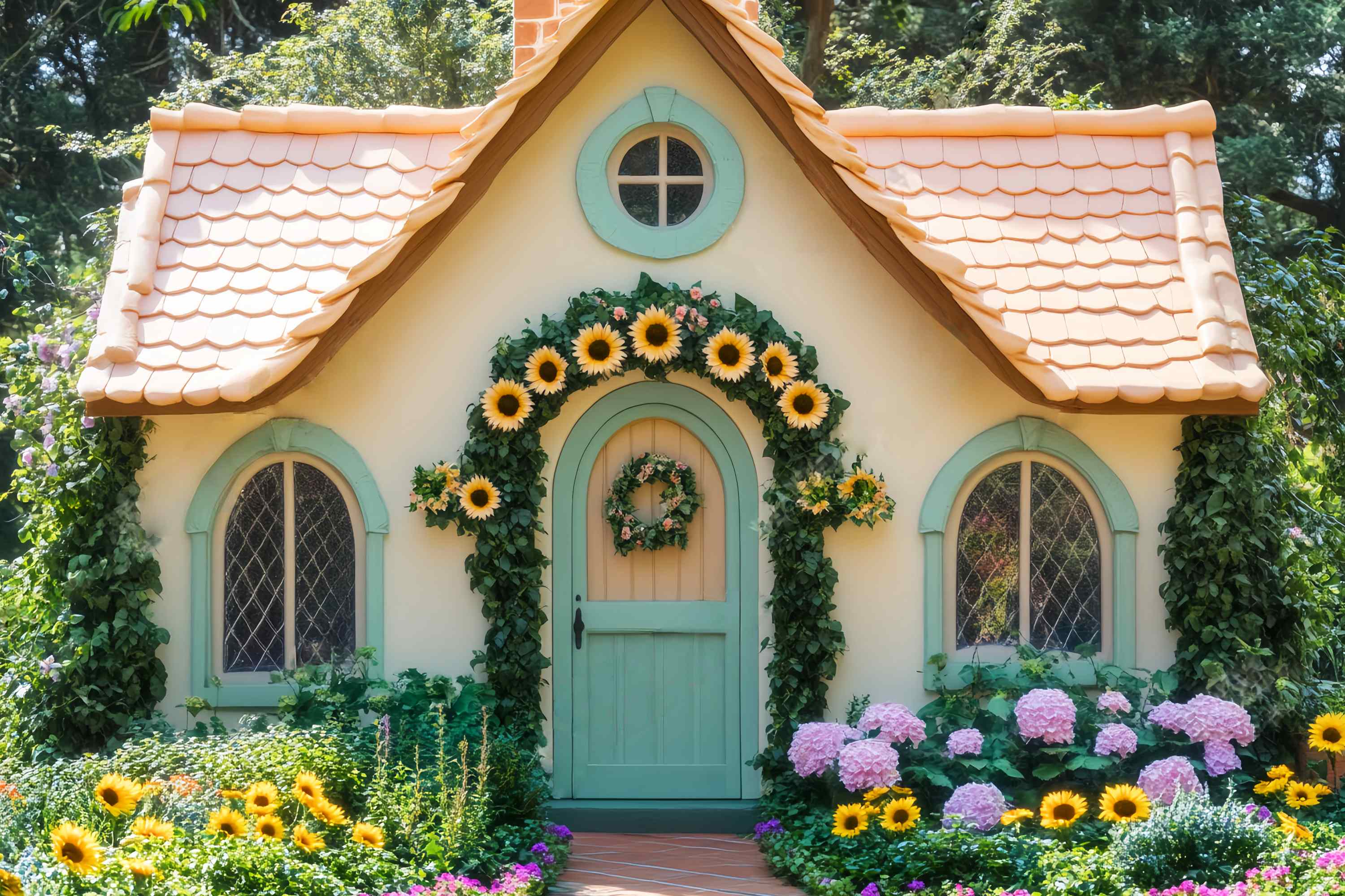 Fall Photography Backdrops Cottage Door Sunflower Floral Garden Floral Backdrop LXX58-214