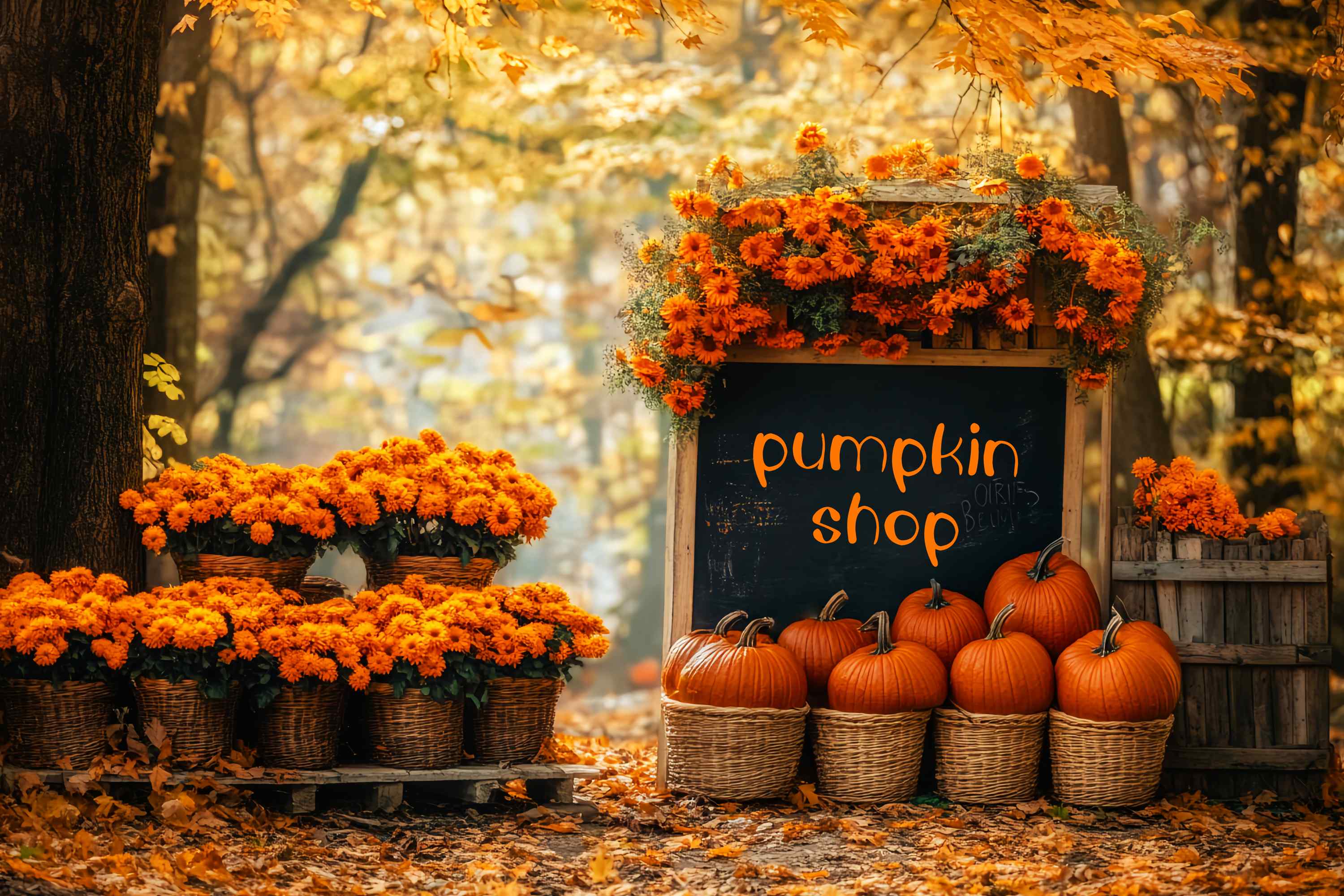Autumn Backdrops Pumpkin Shop Autumn Flower Market Pumpkin Backdrop LXX58-215