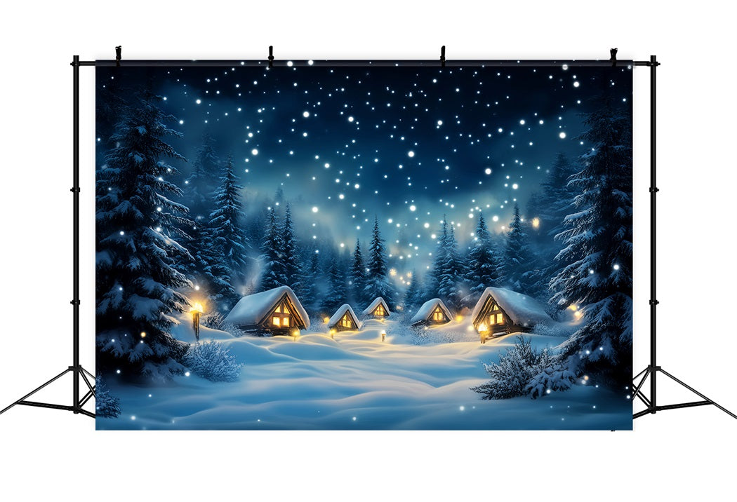 Winter Sky Backdrop Snowy Cabin Forest Night Winter Backdrop LXX58-216