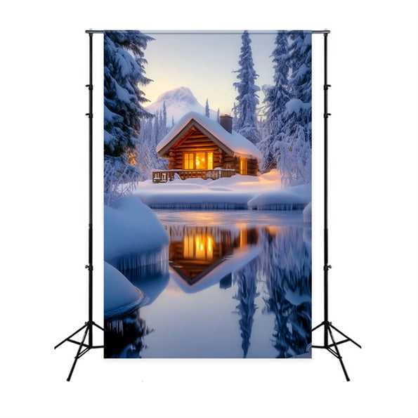 Winter Wonderland Backdrop Cozy Cabin Snow Reflection Winter Snow Backdrop LXX58-221