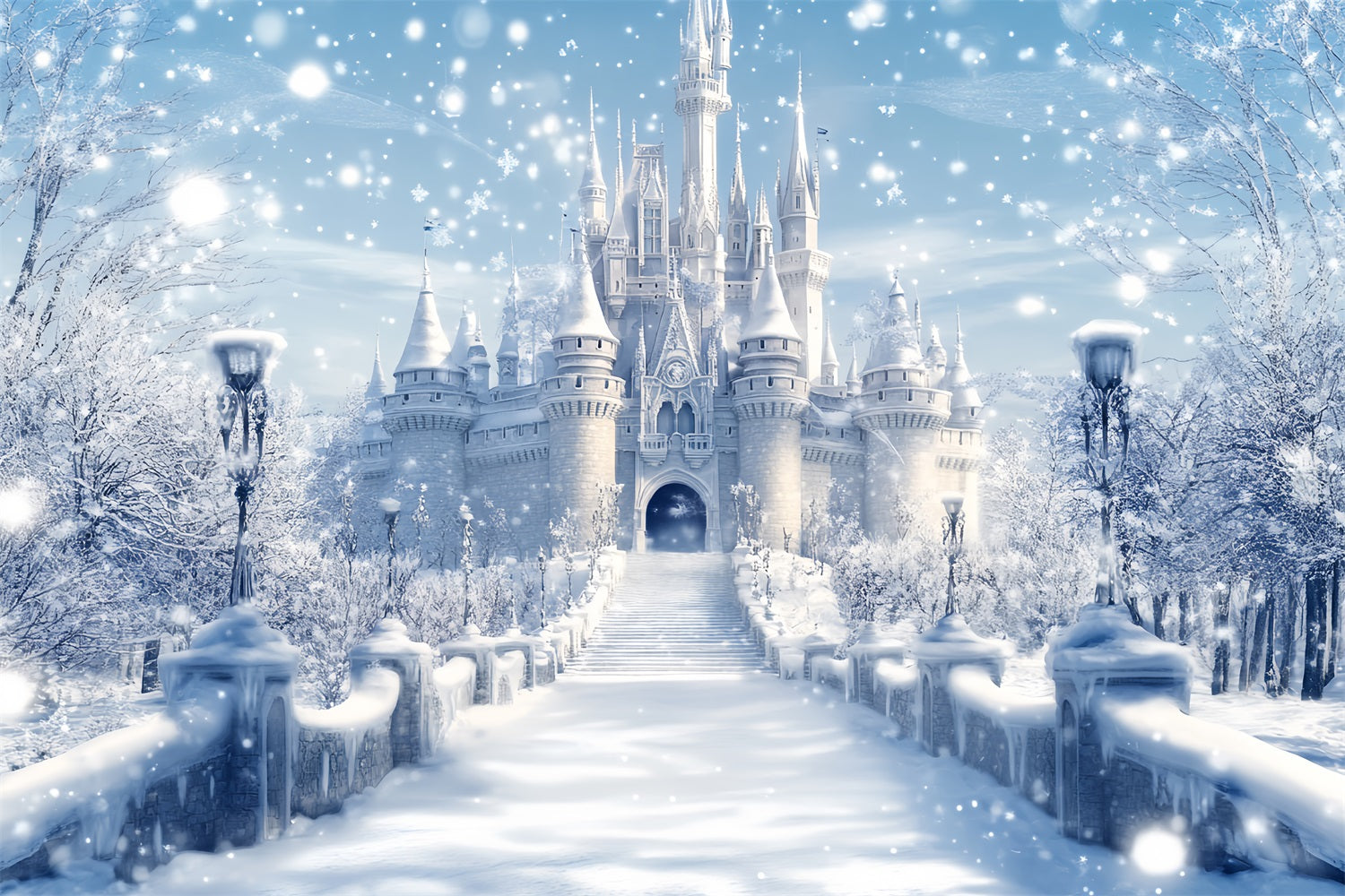 Winter Wonderland Backdrop Frosted Castle Fantasy Glow Winter Scene Backdrop LXX58-225