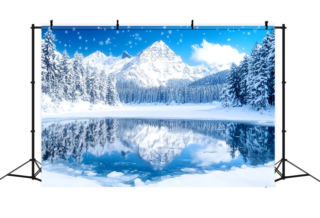 Winter Wonderland Backdrop Crystal Lake Alpine Reflection Winter Backdrops LXX58-227