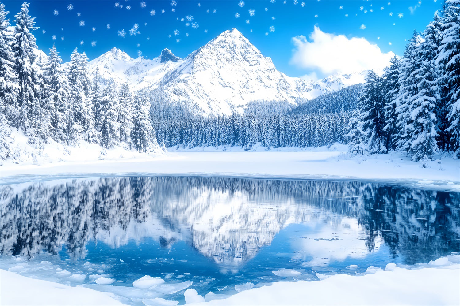 Winter Wonderland Backdrop Crystal Lake Alpine Reflection Winter Backdrops LXX58-227