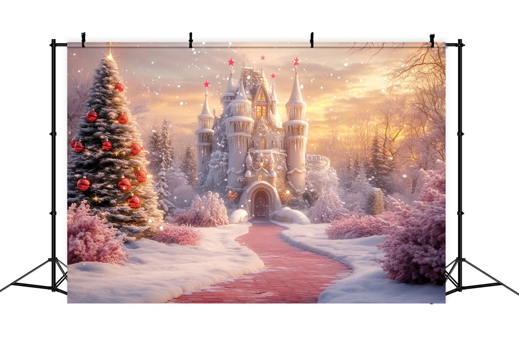 Winter Wonderland Backdrop Christmas Castle Snow Path Winter Backdrop LXX58-228