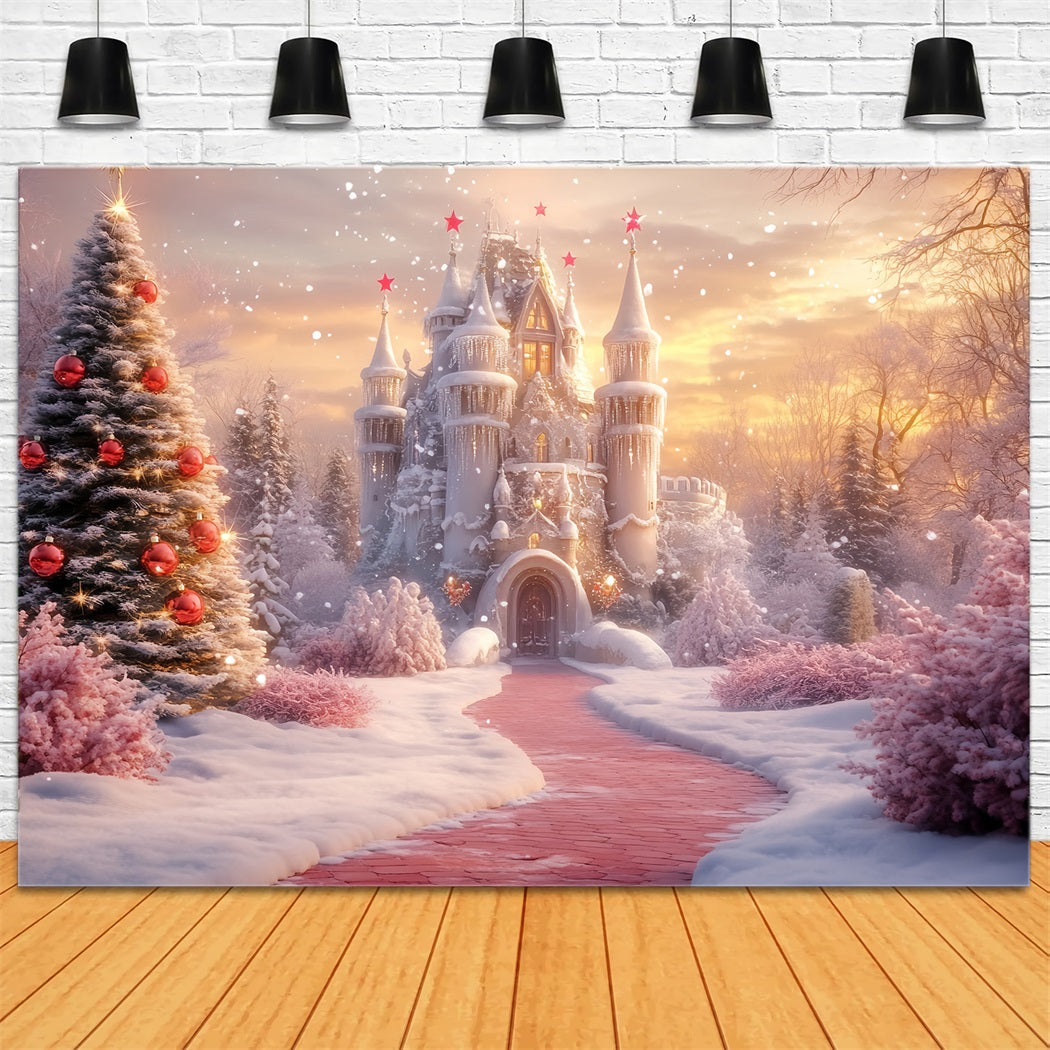 Winter Wonderland Backdrop Christmas Castle Snow Path Winter Backdrop LXX58-228