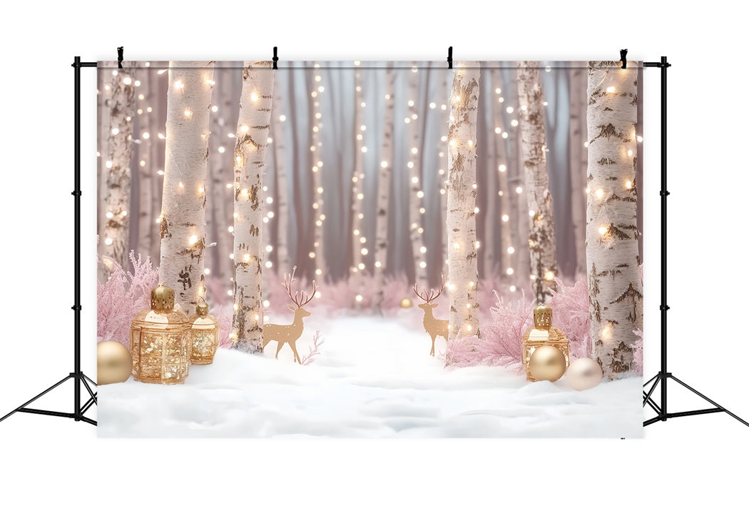 Winter Wonderland Backdrop Birch Forest Golden Lights Winter Photo Backdrop LXX58-229