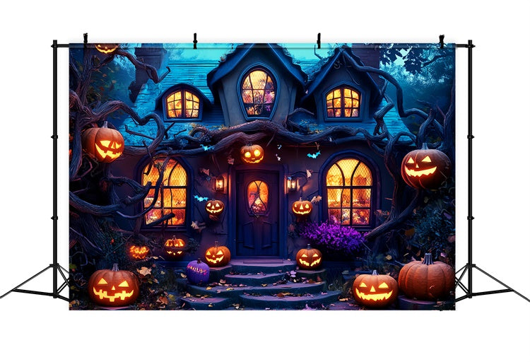 Garage Door Halloween Backdrop Smiling Pumpkins Vines Backdrop LXX58-23