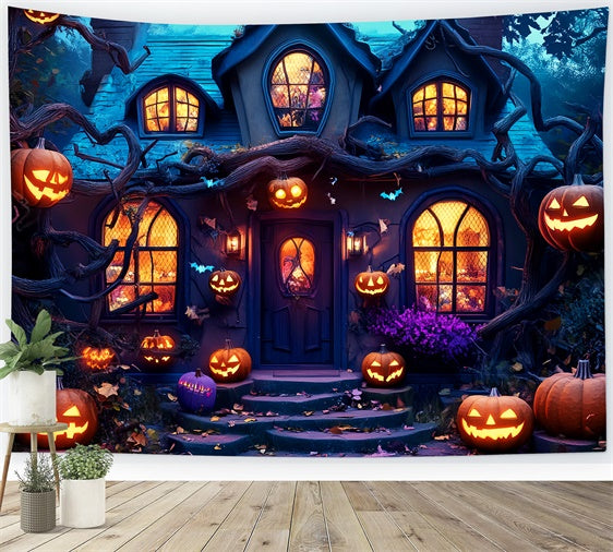 Garage Door Halloween Backdrop Smiling Pumpkins Vines Backdrop LXX58-23