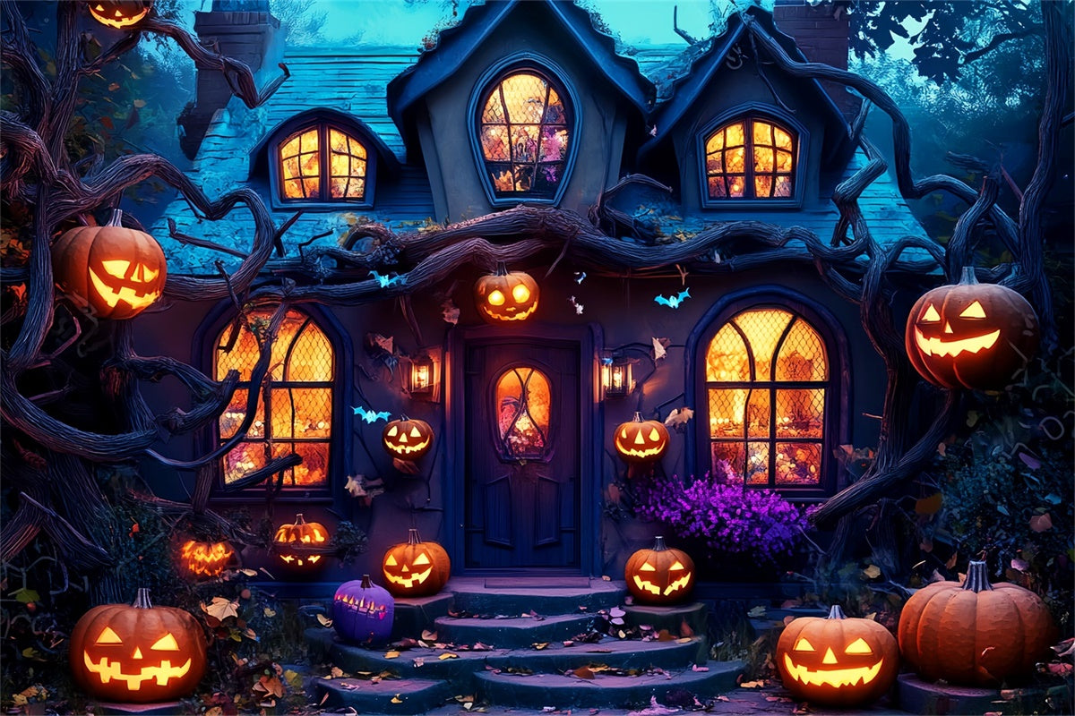 Garage Door Halloween Backdrop Smiling Pumpkins Vines Backdrop LXX58-23