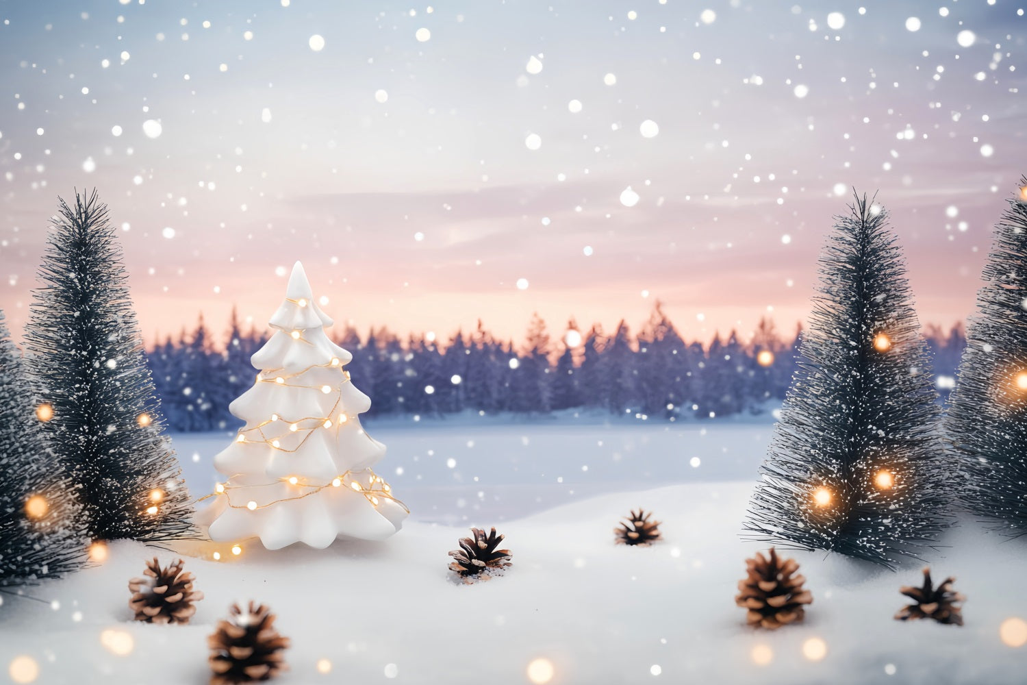 Winter Wonderland Backdrop Snowy Pines Ceramic Tree Winter Backdrop LXX58-230