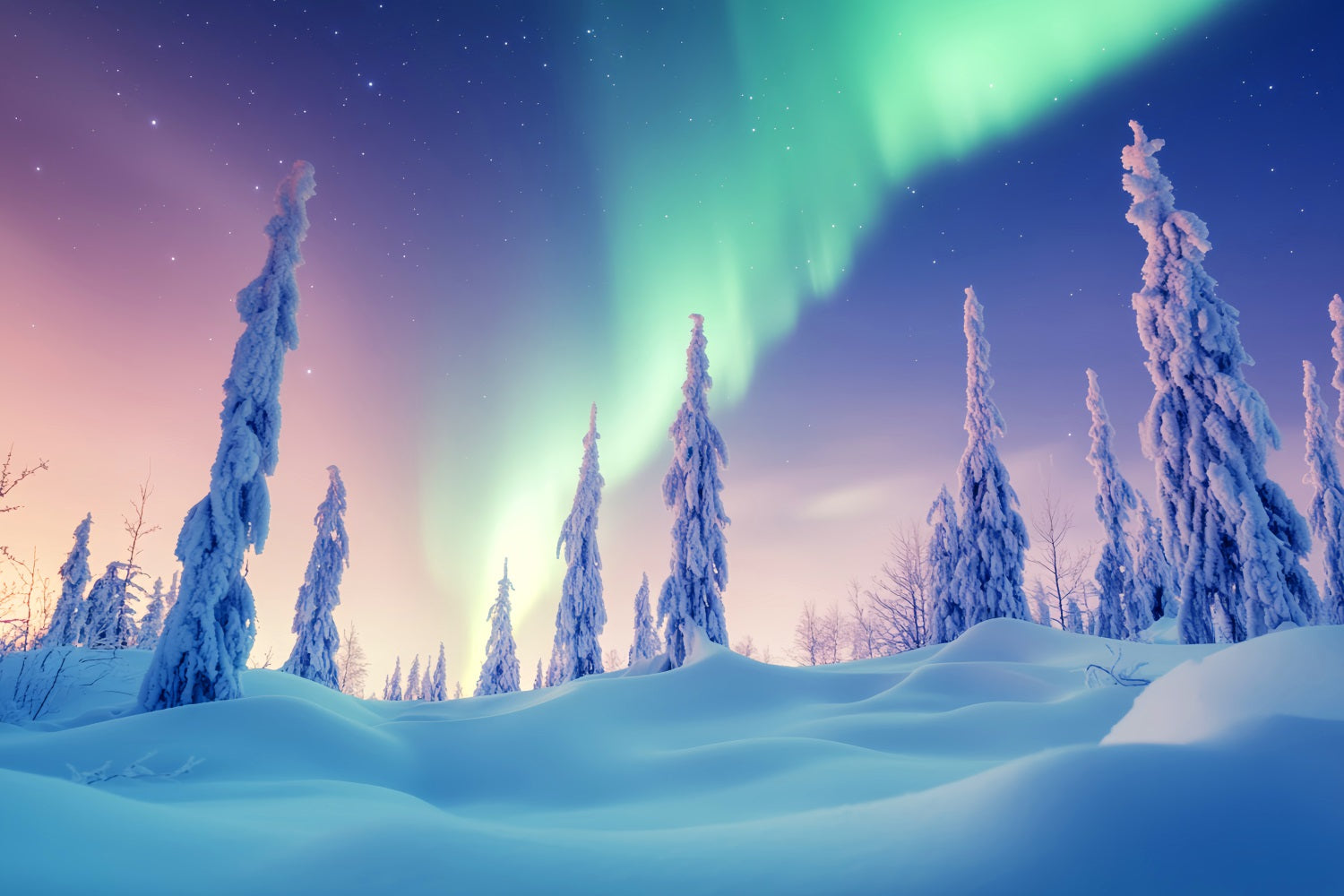 Winter Wonderland Backdrop Aurora Sky Frosted Woods Winter Photo Backdrop LXX58-231