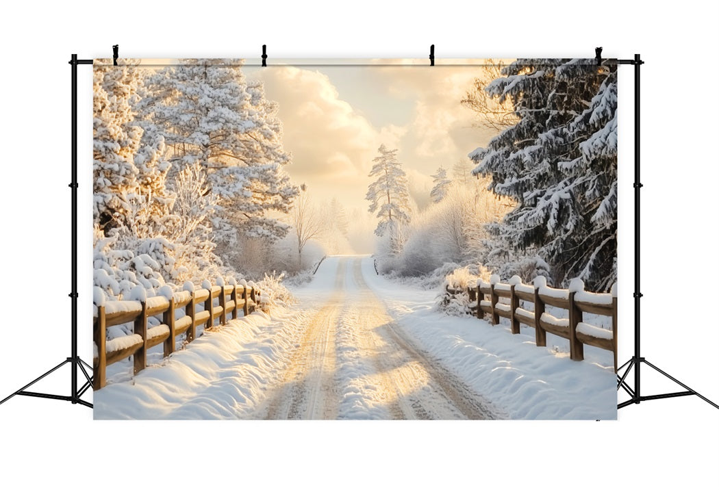 Winter Wonderland Backdrop Golden Sunrise Snowy Path Winter Scene Backdrop LXX58-232