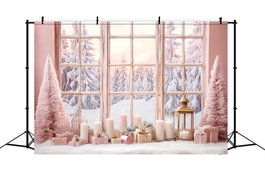 Winter Window Backdrop Pink Candlelight Frosted Window Winter Backdrop LXX58-234