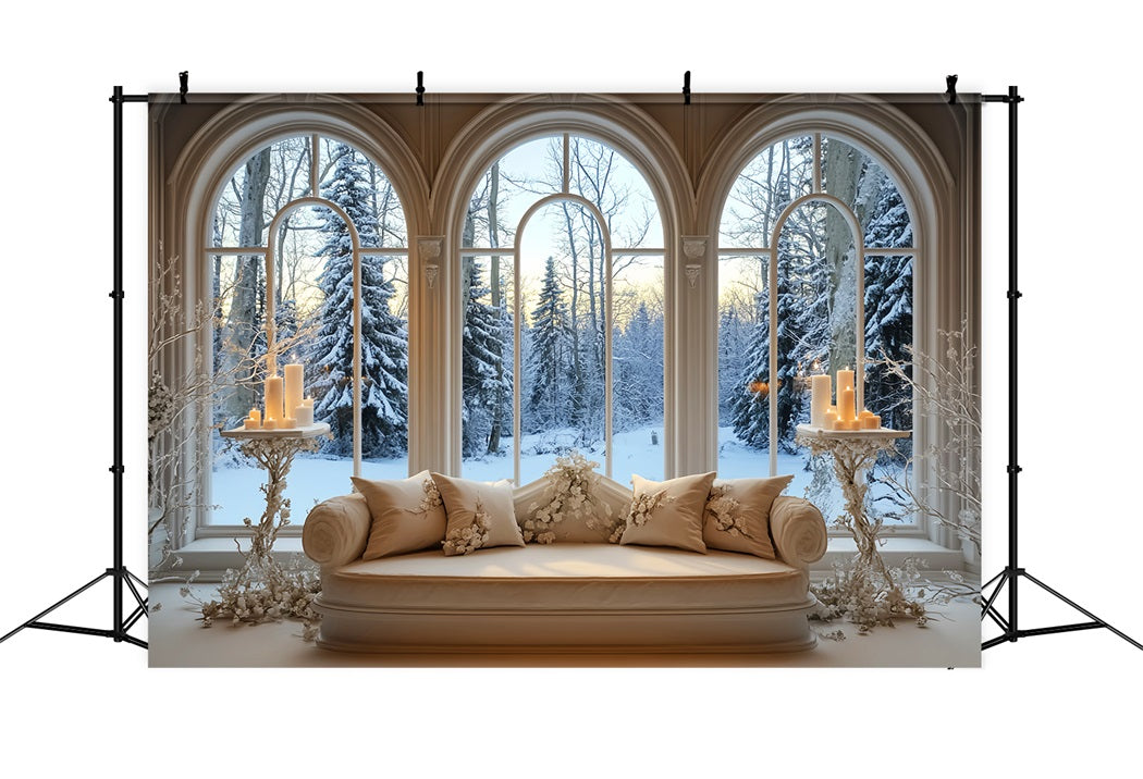 Winter Window Backdrop Golden Candlelight Snowy Window Winter Backdrops LXX58-237