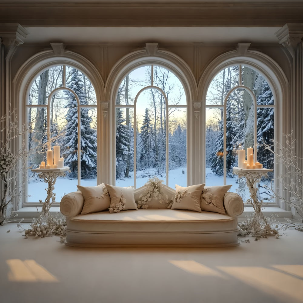 Winter Window Backdrop Golden Candlelight Snowy Window Winter Backdrops LXX58-237
