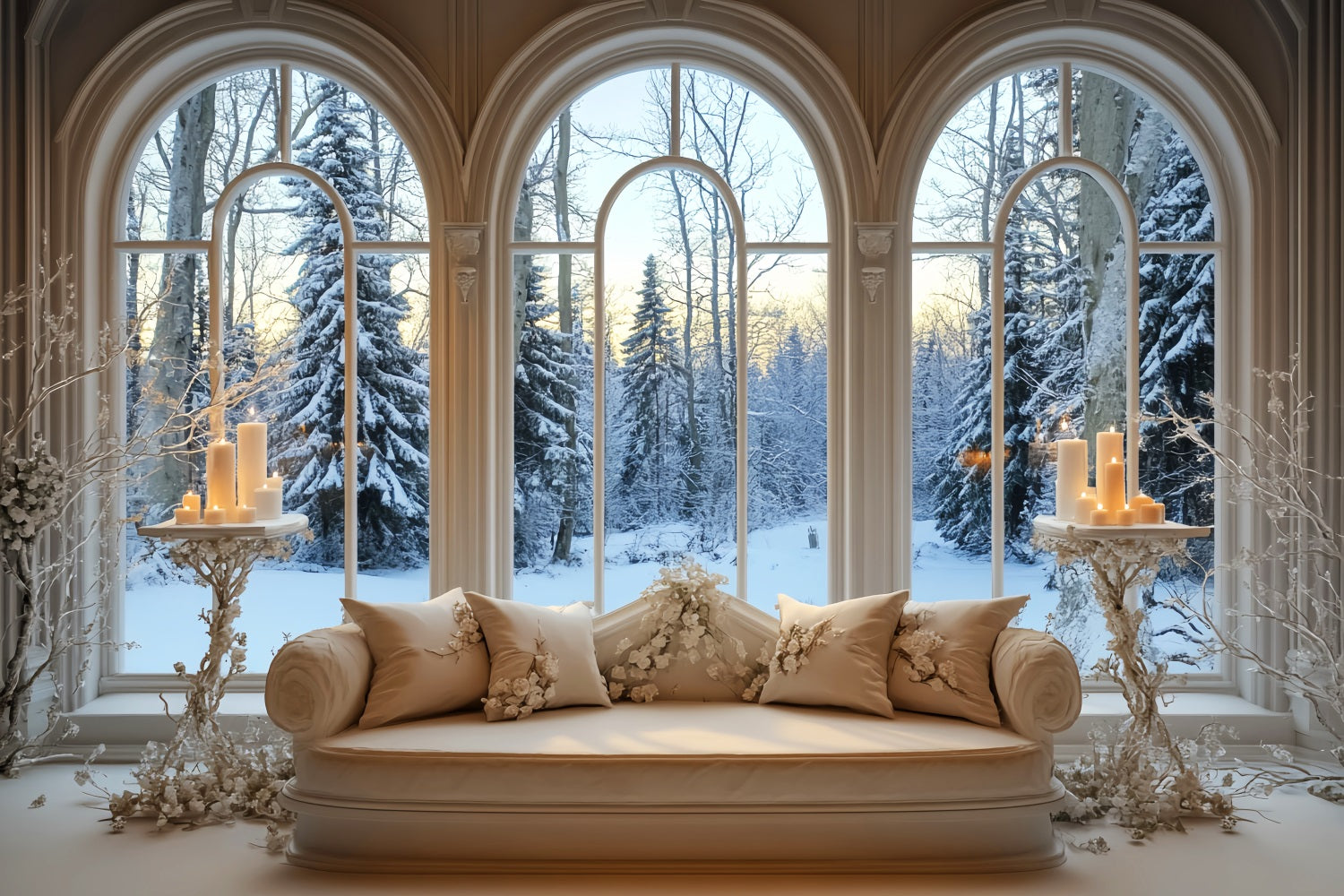 Winter Window Backdrop Golden Candlelight Snowy Window Winter Backdrops LXX58-237