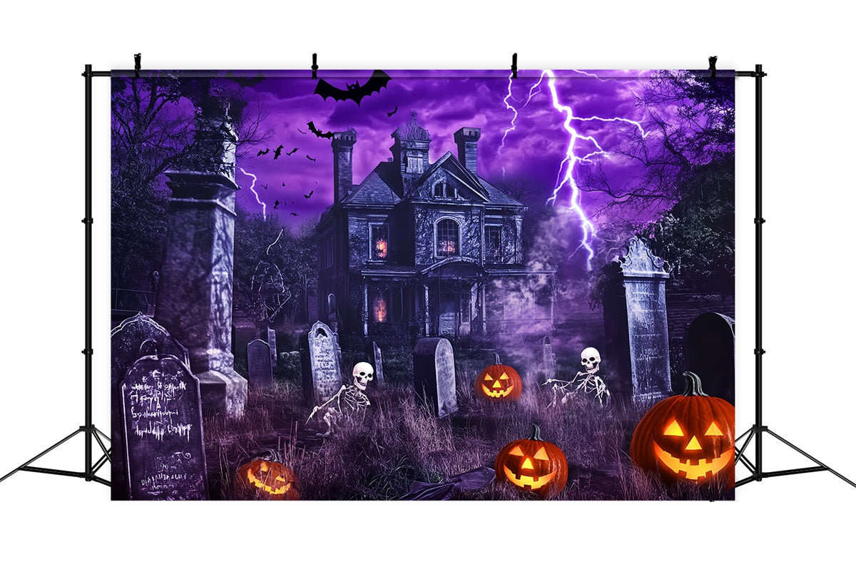 Halloween Graveyard Backdrop Purple Thunder Horror Backdrop LXX58-24