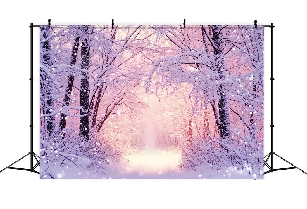 Forest Backdrop Pink Glow Snowy Forest Winter Snow Backdrop LXX58-240