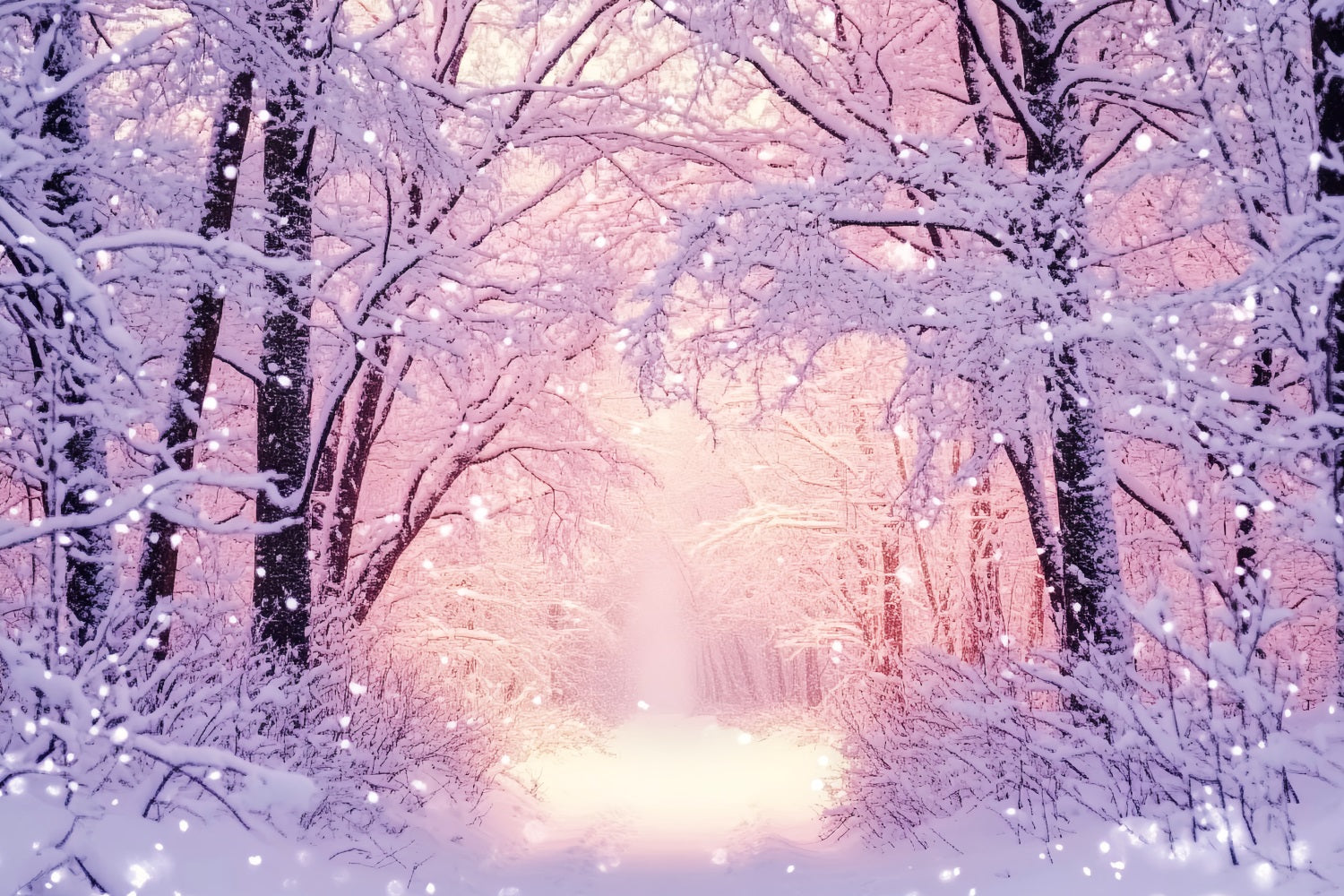 Forest Backdrop Pink Glow Snowy Forest Winter Snow Backdrop LXX58-240