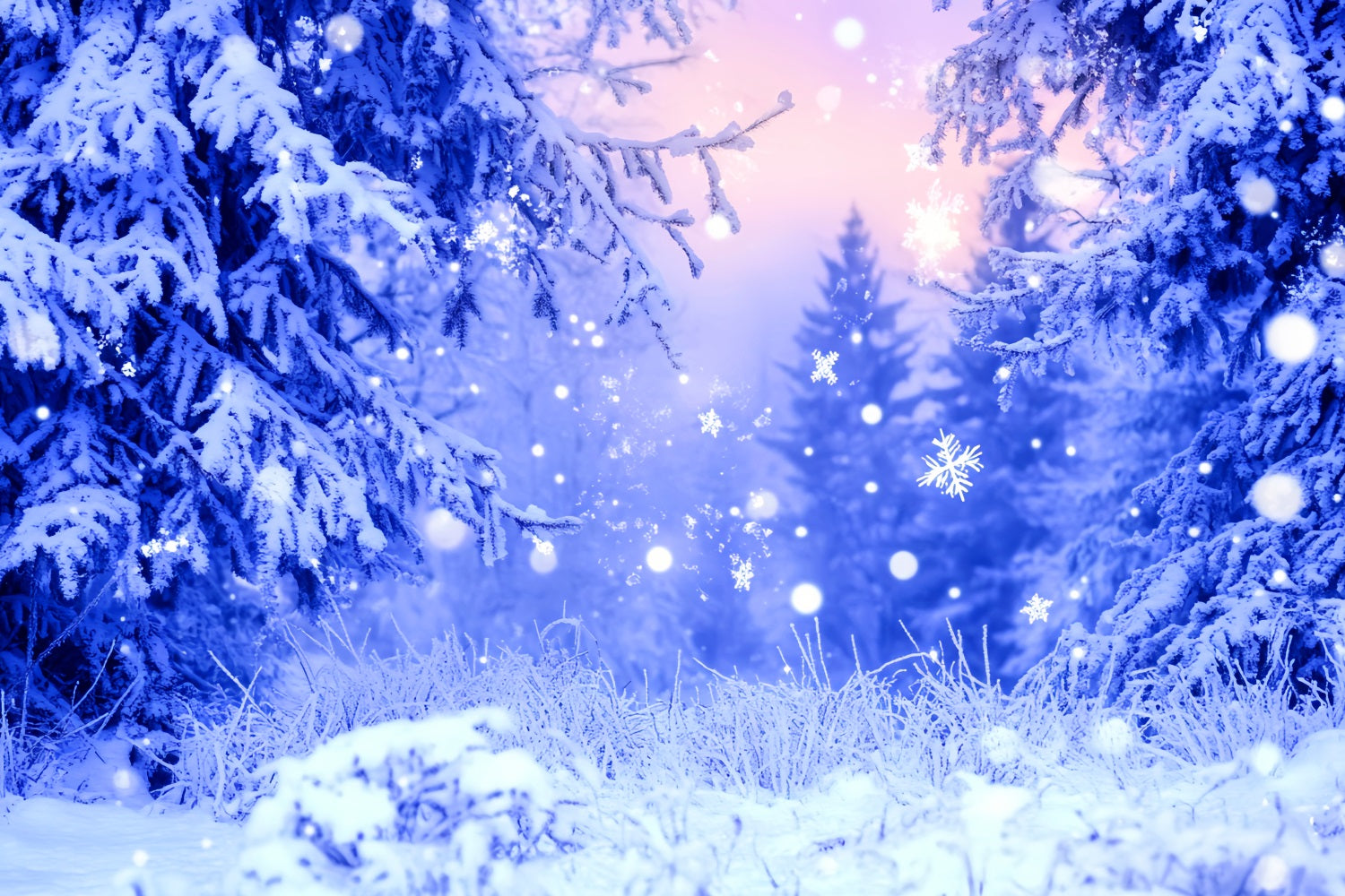 Forest Backdrop Blue Frost Sparkling Snowflakes Winter Photo Backdrop LXX58-242