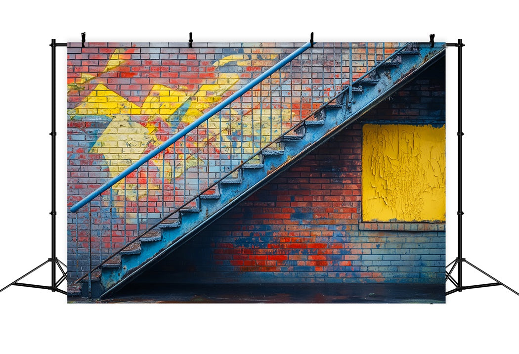 Graffiti Brick Staircase Backdrop Urban Staircase Brick Colors Graffiti Wall Backdrop LXX58-248