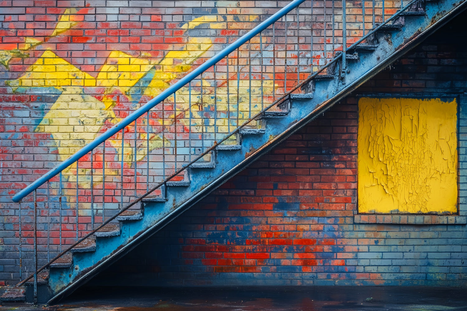 Graffiti Brick Staircase Backdrop Urban Staircase Brick Colors Graffiti Wall Backdrop LXX58-248