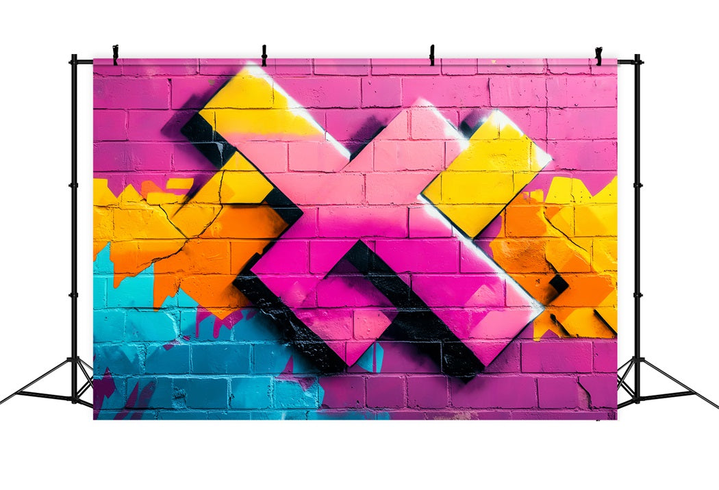 Graffiti Colorful Pink Brick Wall Geometric Neon Spray Shapes Graffiti Backdrop LXX58-249