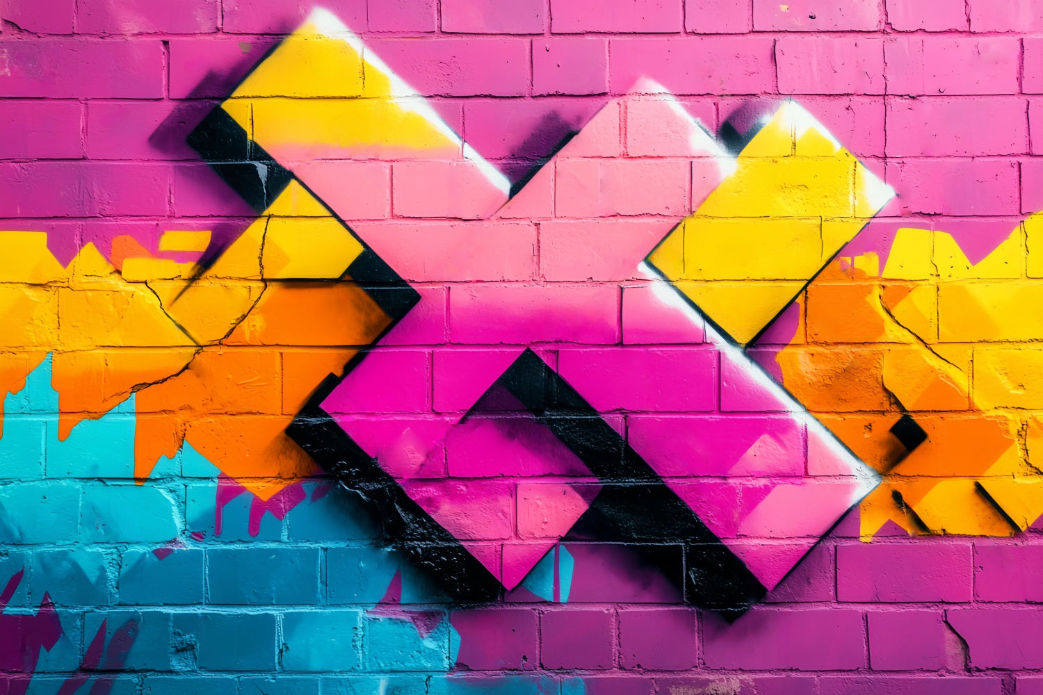 Graffiti Colorful Pink Brick Wall Geometric Neon Spray Shapes Graffiti Backdrop LXX58-249