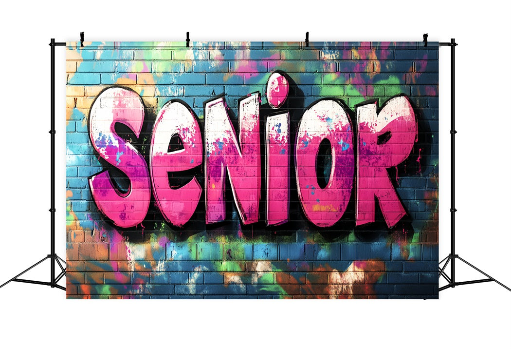 Graduation Senior Colorful Brick Wall Bold Pink Senior Letters Graffiti Backdrop LXX58-250