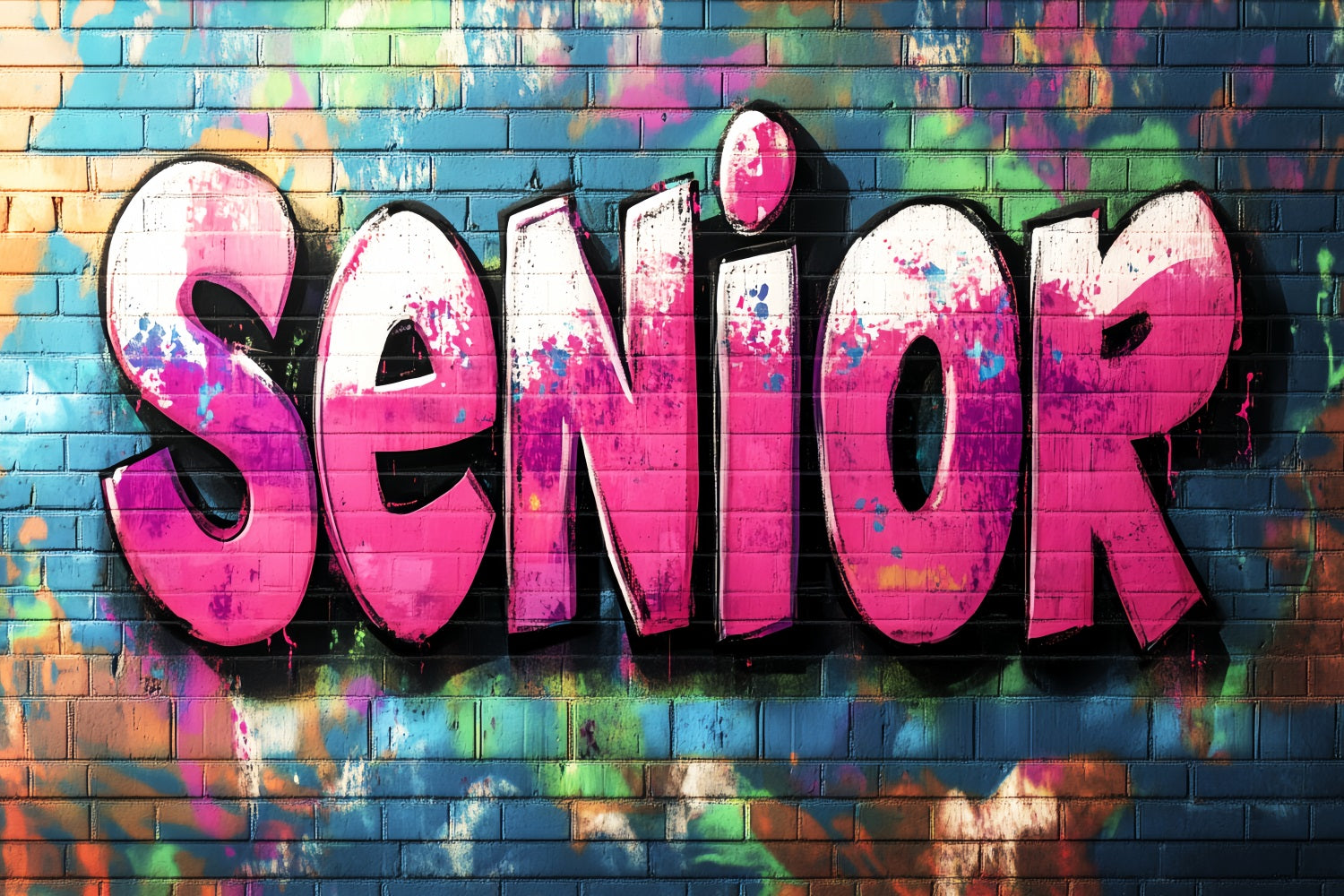 Graduation Senior Colorful Brick Wall Bold Pink Senior Letters Graffiti Backdrop LXX58-250