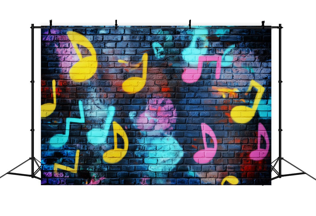 Musical Graffiti Brick Wall Vibrant Musical Note Graffiti Photography Backdrops LXX58-251