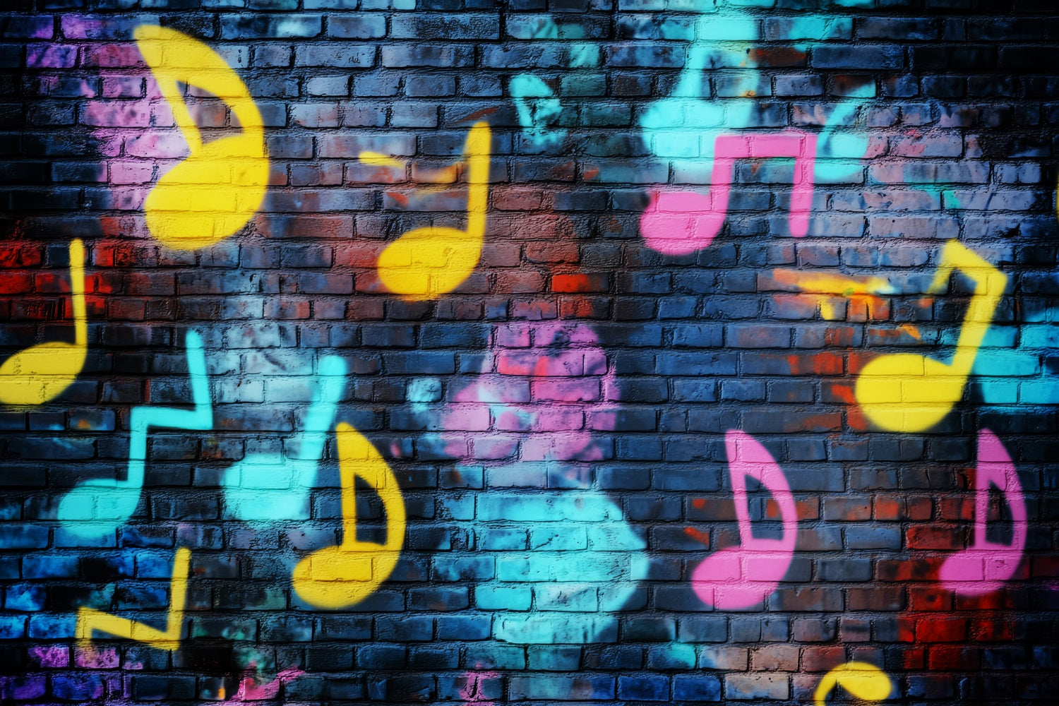 Musical Graffiti Brick Wall Vibrant Musical Note Graffiti Photography Backdrops LXX58-251