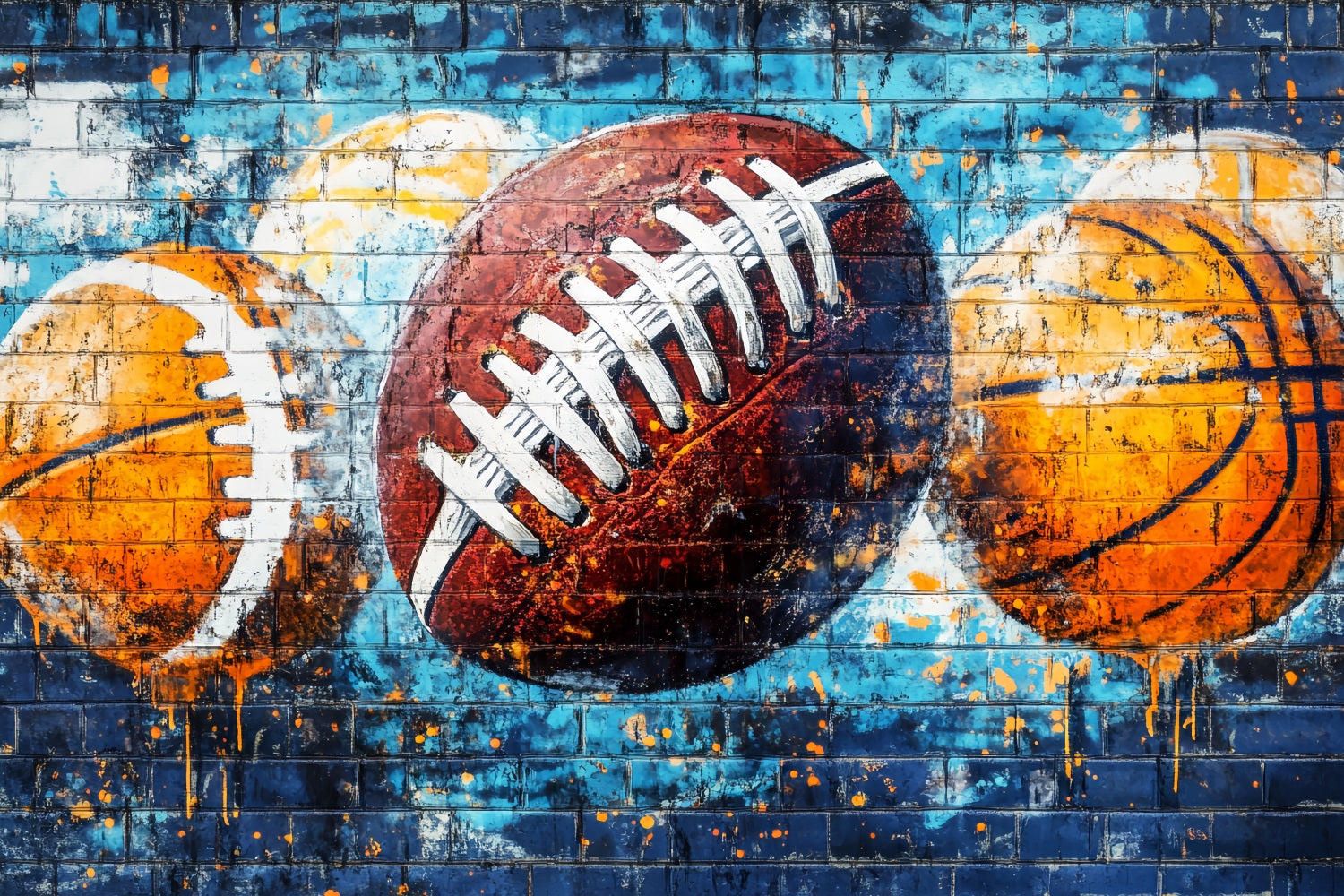Sports Graffiti Wall Sports Ball Spray Colors Graffiti Photo Backdrop LXX58-252