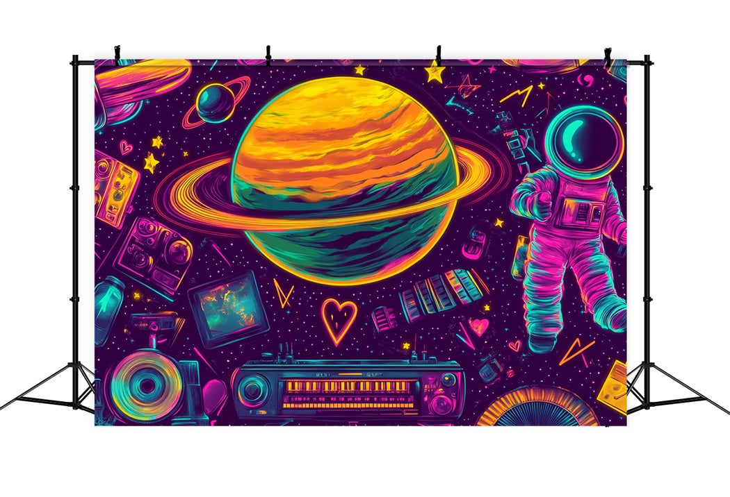 Graffiti Wall Neon Saturn Space Elements Graffiti Photo Backdrops LXX58-254