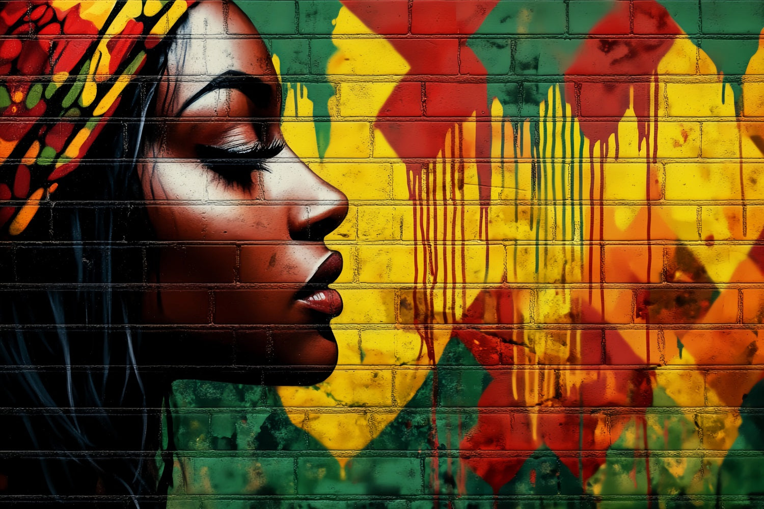 Black History Face Graffiti Wall Portrait Woman Bold Colors Graffiti Backdrop LXX58-255