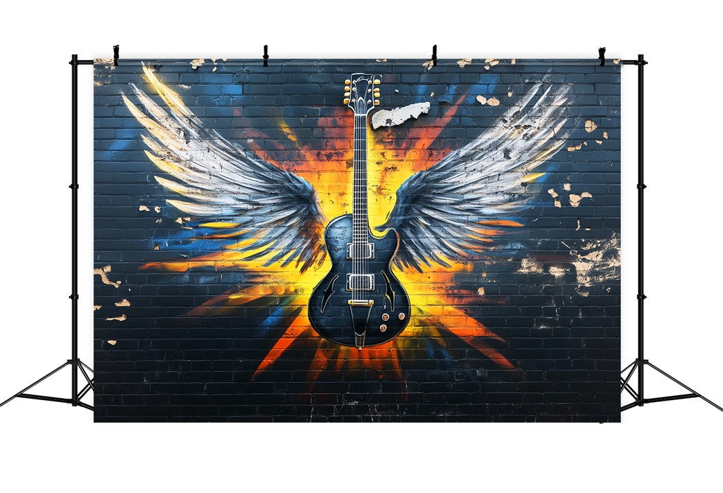 Graffiti Wall Electric Guitar Angel Wings Graffiti Photo Backdrop LXX58-256