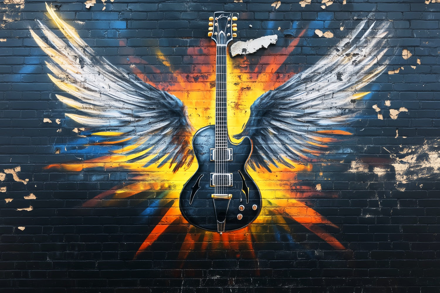 Graffiti Wall Electric Guitar Angel Wings Graffiti Photo Backdrop LXX58-256